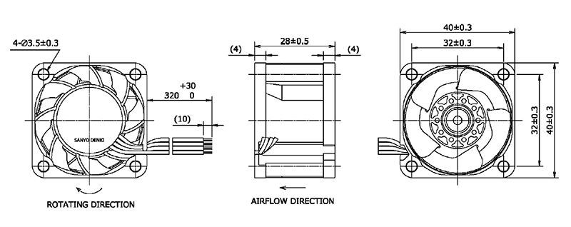 Mechanical Drawing - Sanyo Denki San Ace 40 9HVA High Static Pressure DC Fans